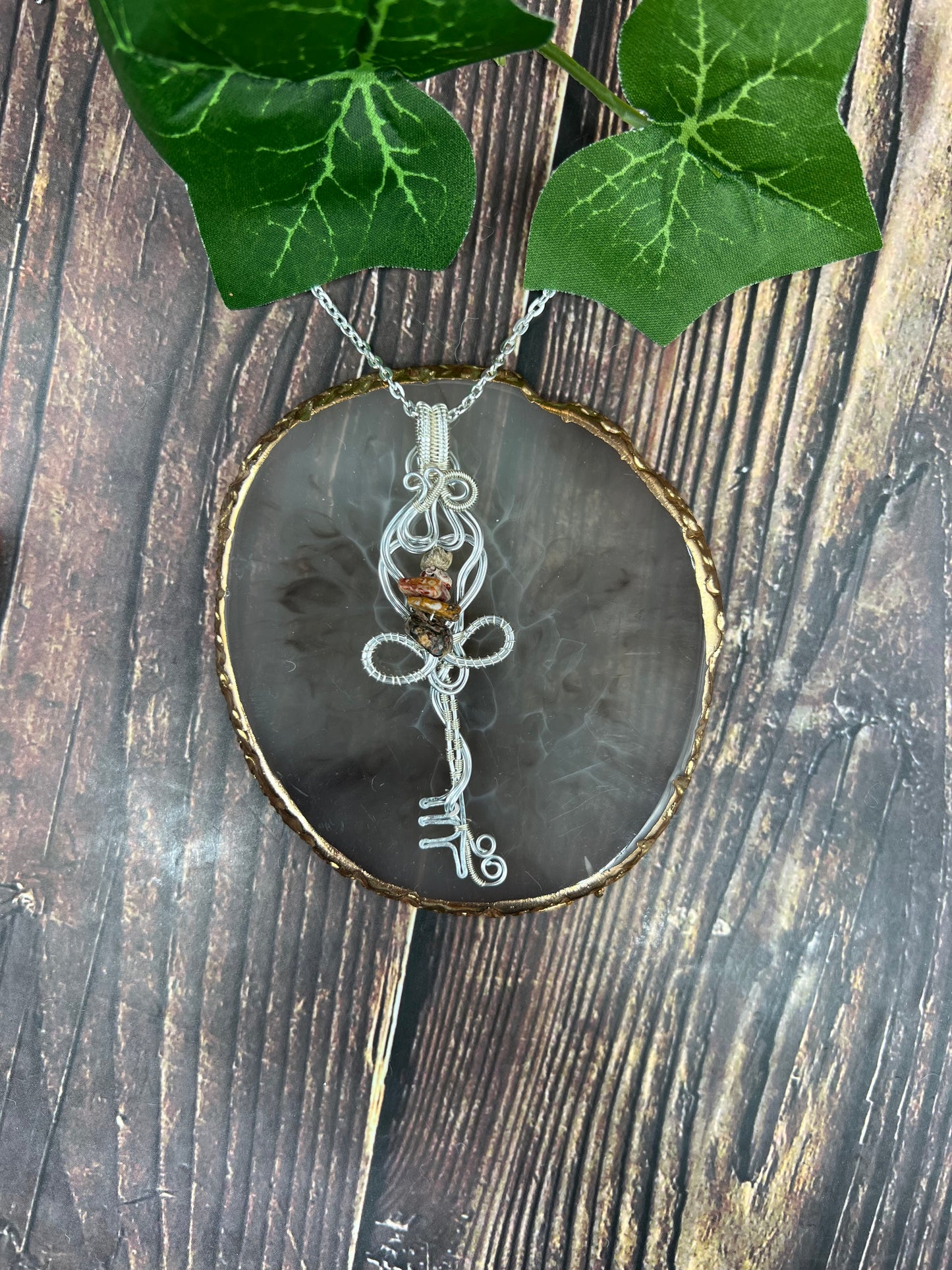 Key Necklace - Wire Wrapped Crystals