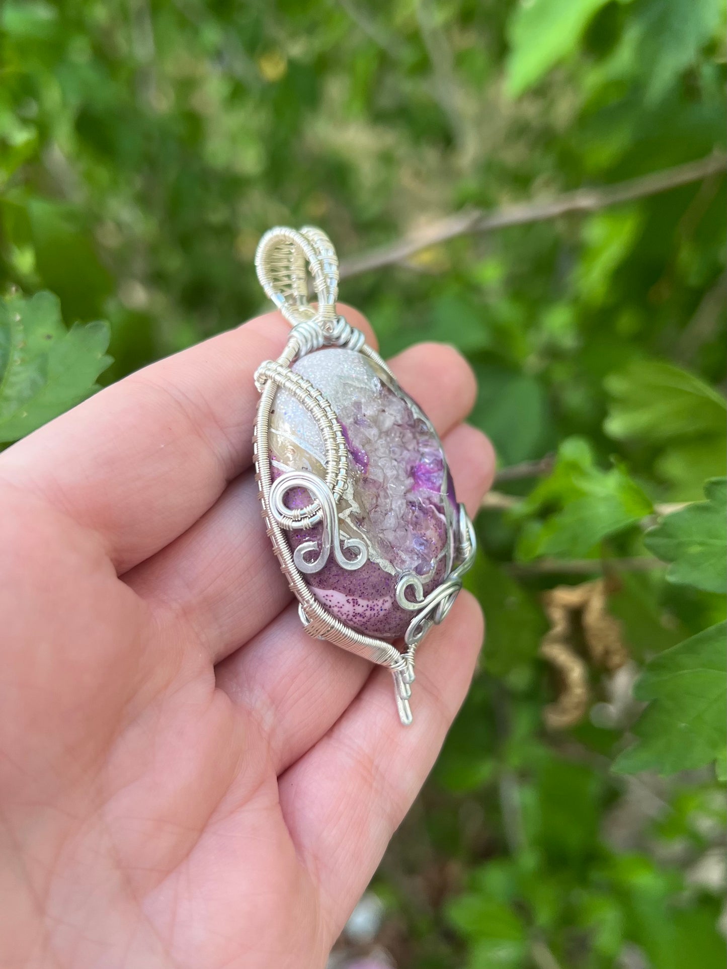 Mystery Faux Geode Necklace with Weaved Wire Wrapping