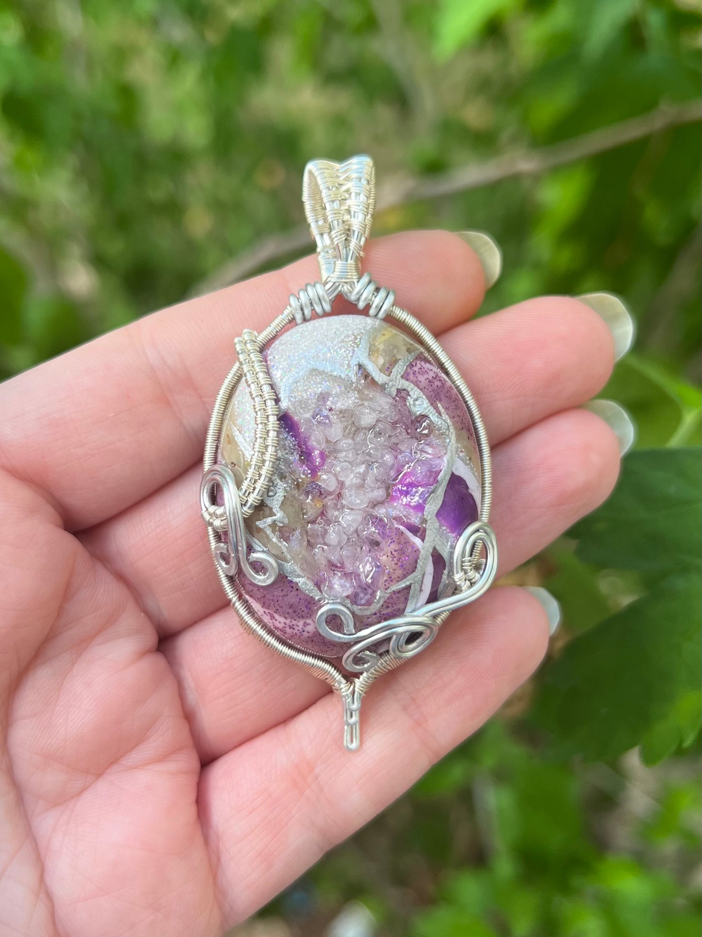 Mystery Faux Geode Necklace with Weaved Wire Wrapping