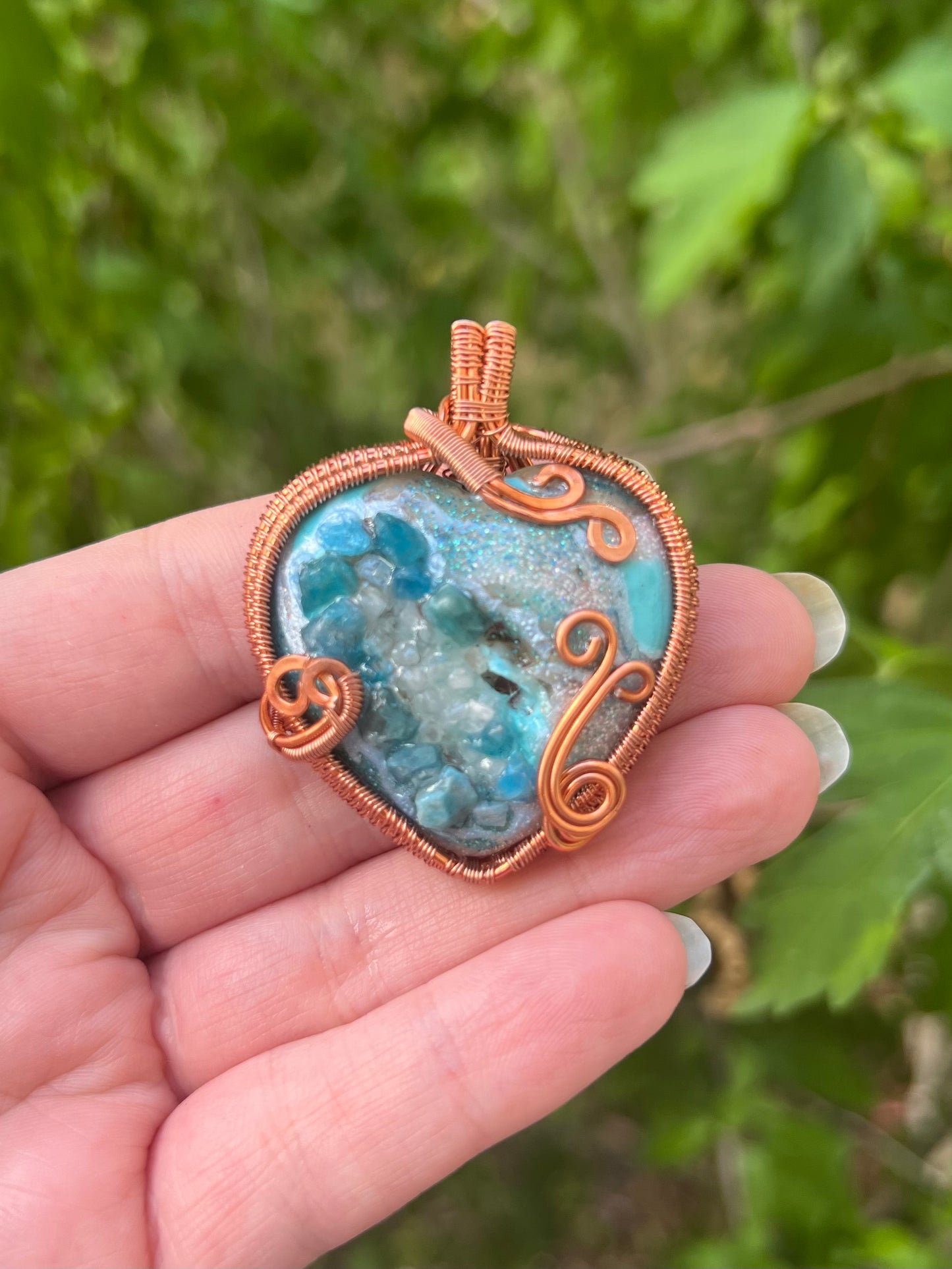 Mystery Faux Geode Necklace with Weaved Wire Wrapping