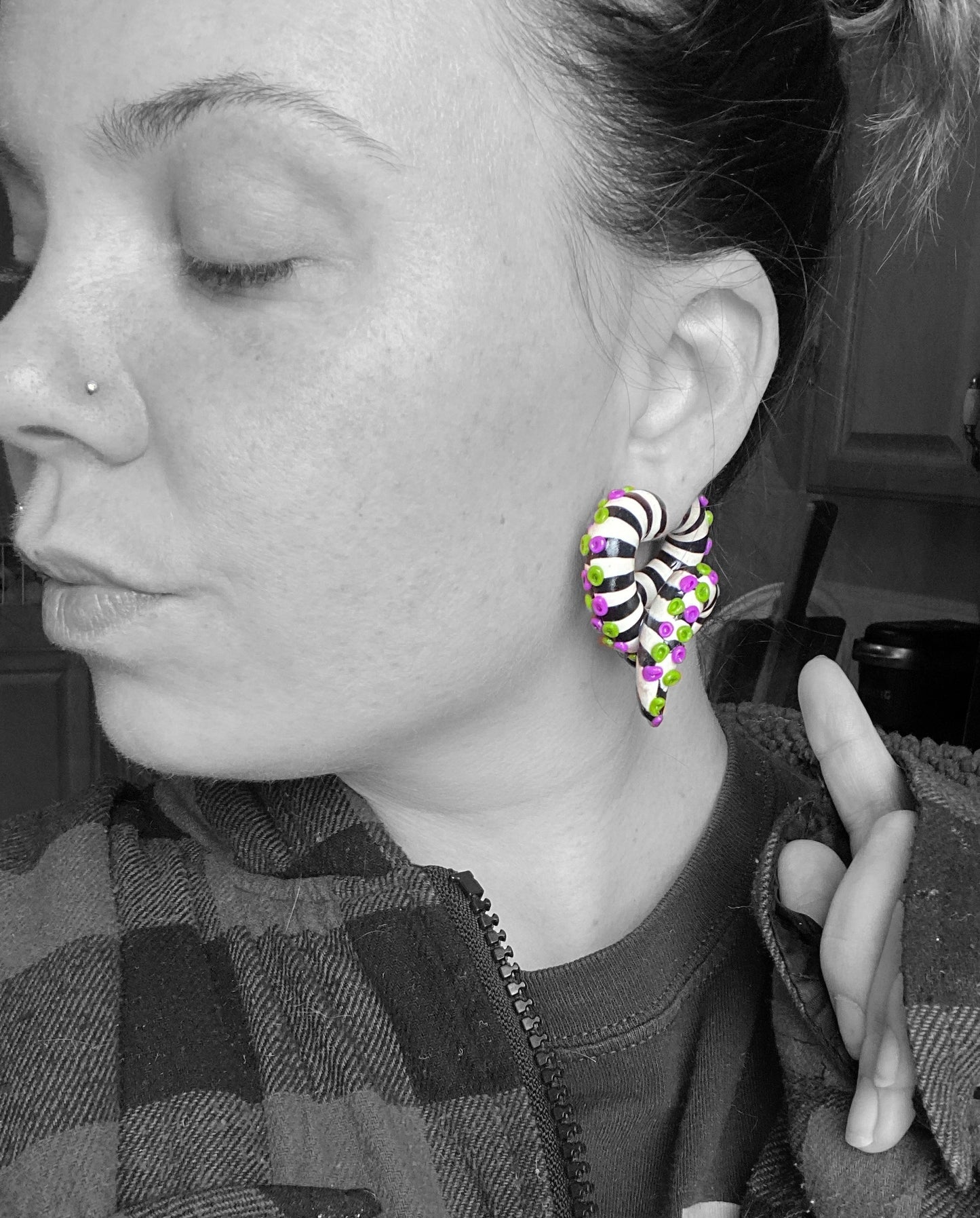 Purple/Green Tentacle Earrings (Faux or Real Stretchers Available)
