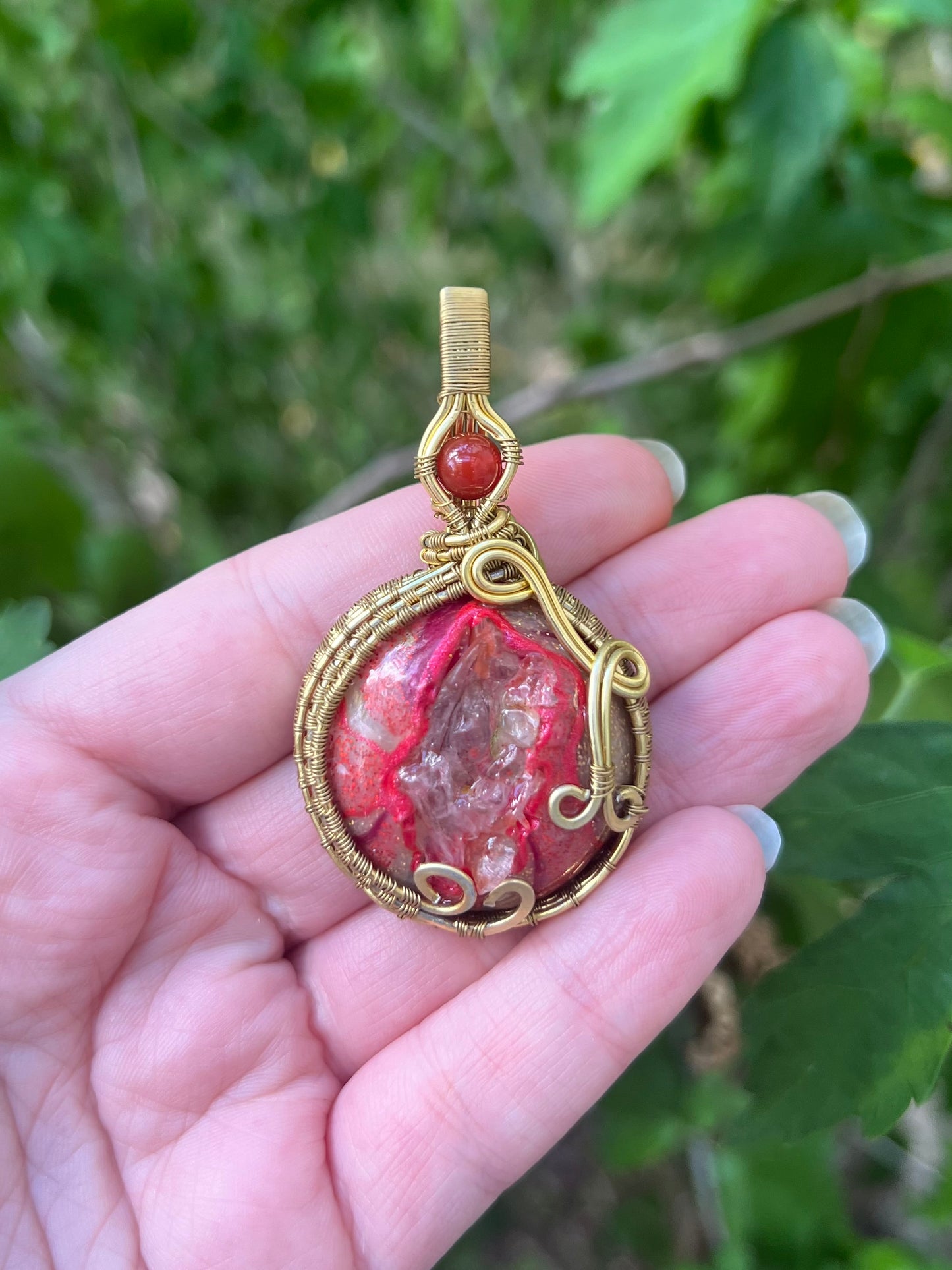 Mystery Faux Geode Necklace with Weaved Wire Wrapping