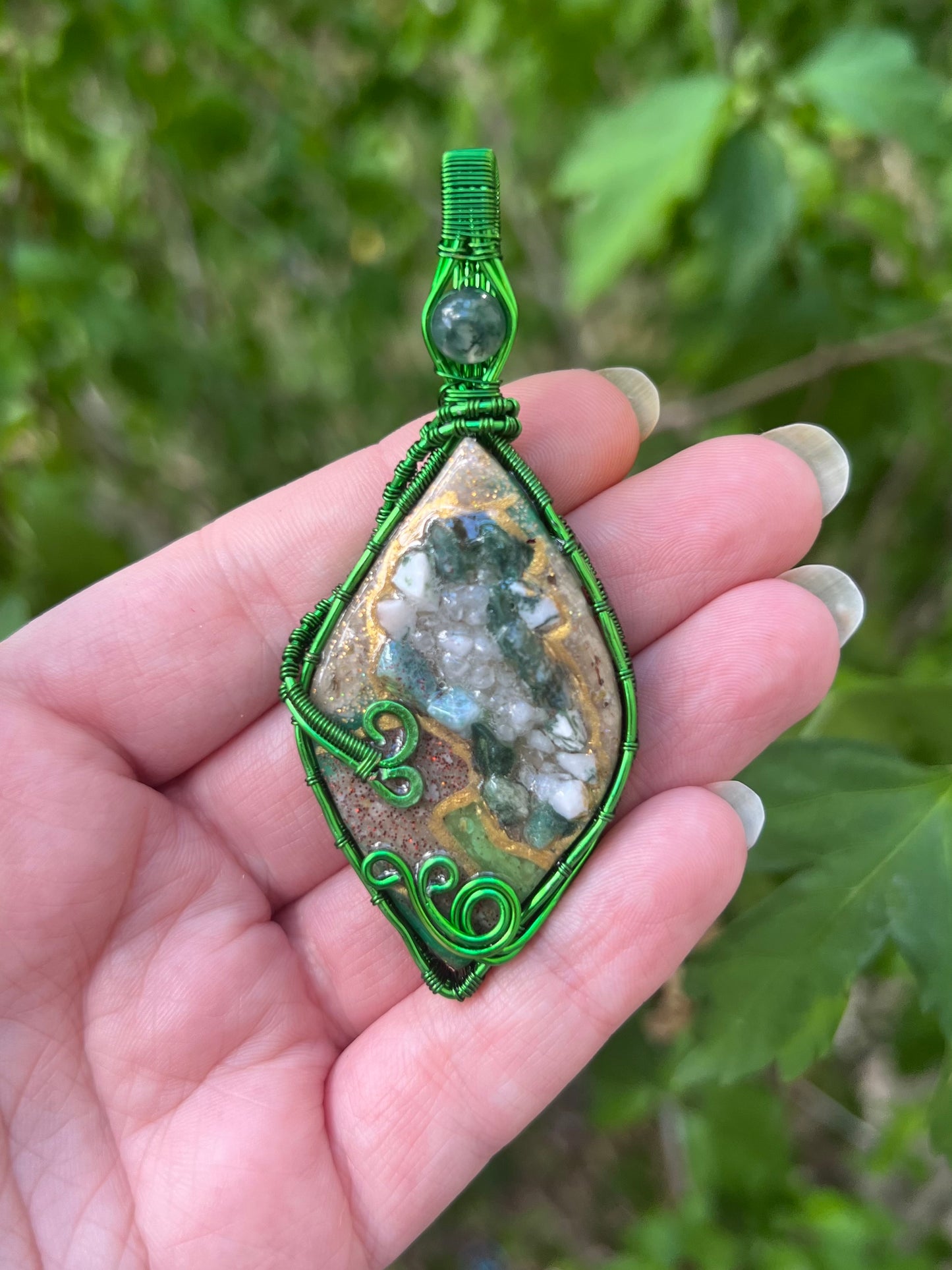 Mystery Faux Geode Necklace with Weaved Wire Wrapping