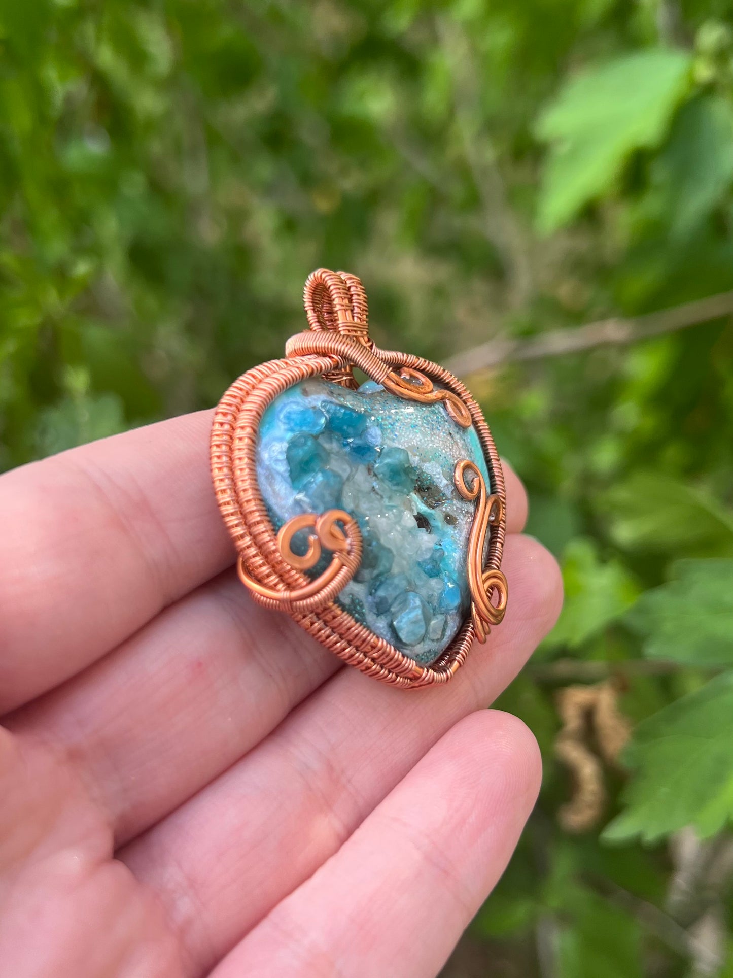 Mystery Faux Geode Necklace with Weaved Wire Wrapping