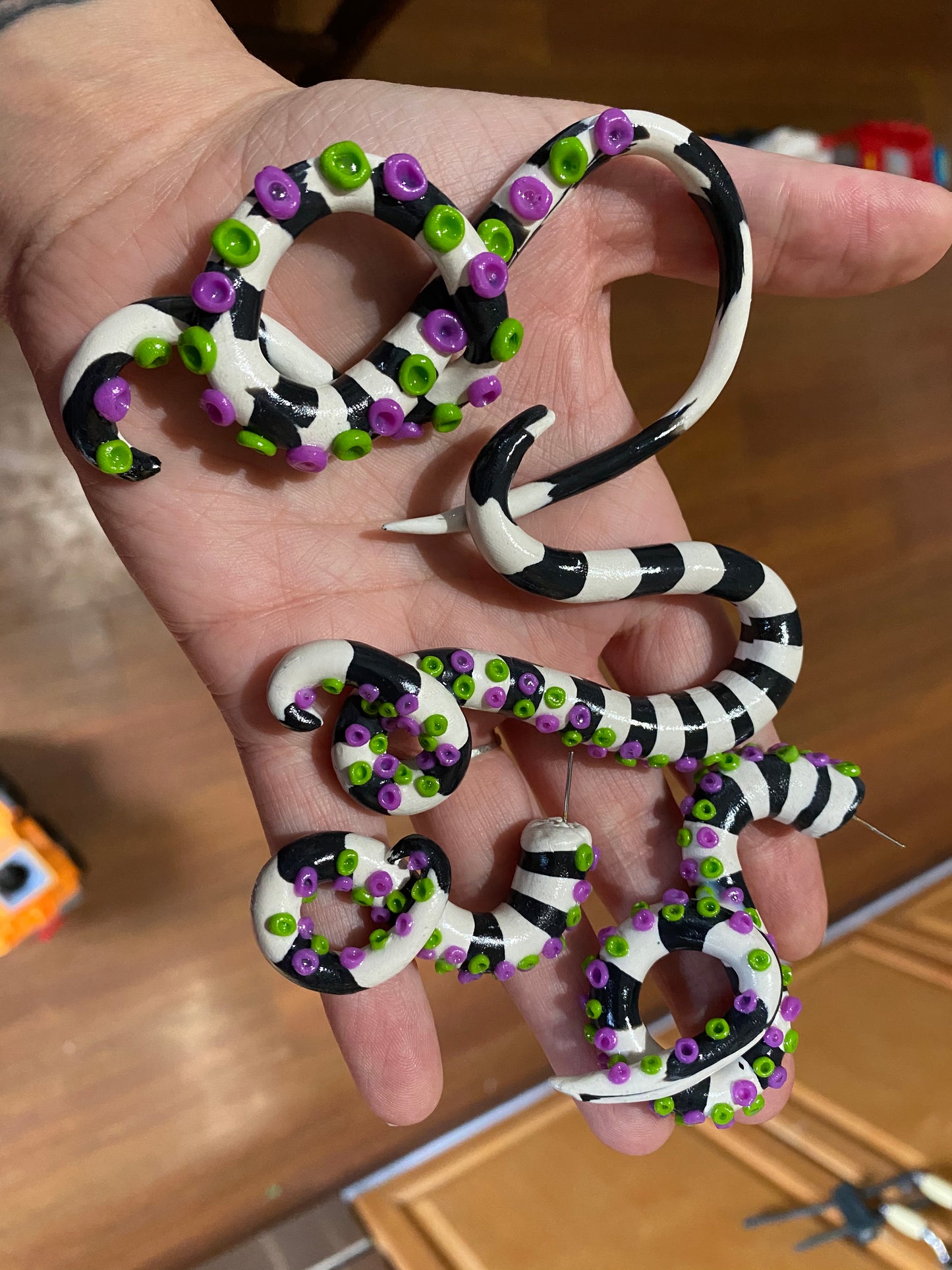 Purple/Green Tentacle Earrings (Faux or Real Stretchers Available)