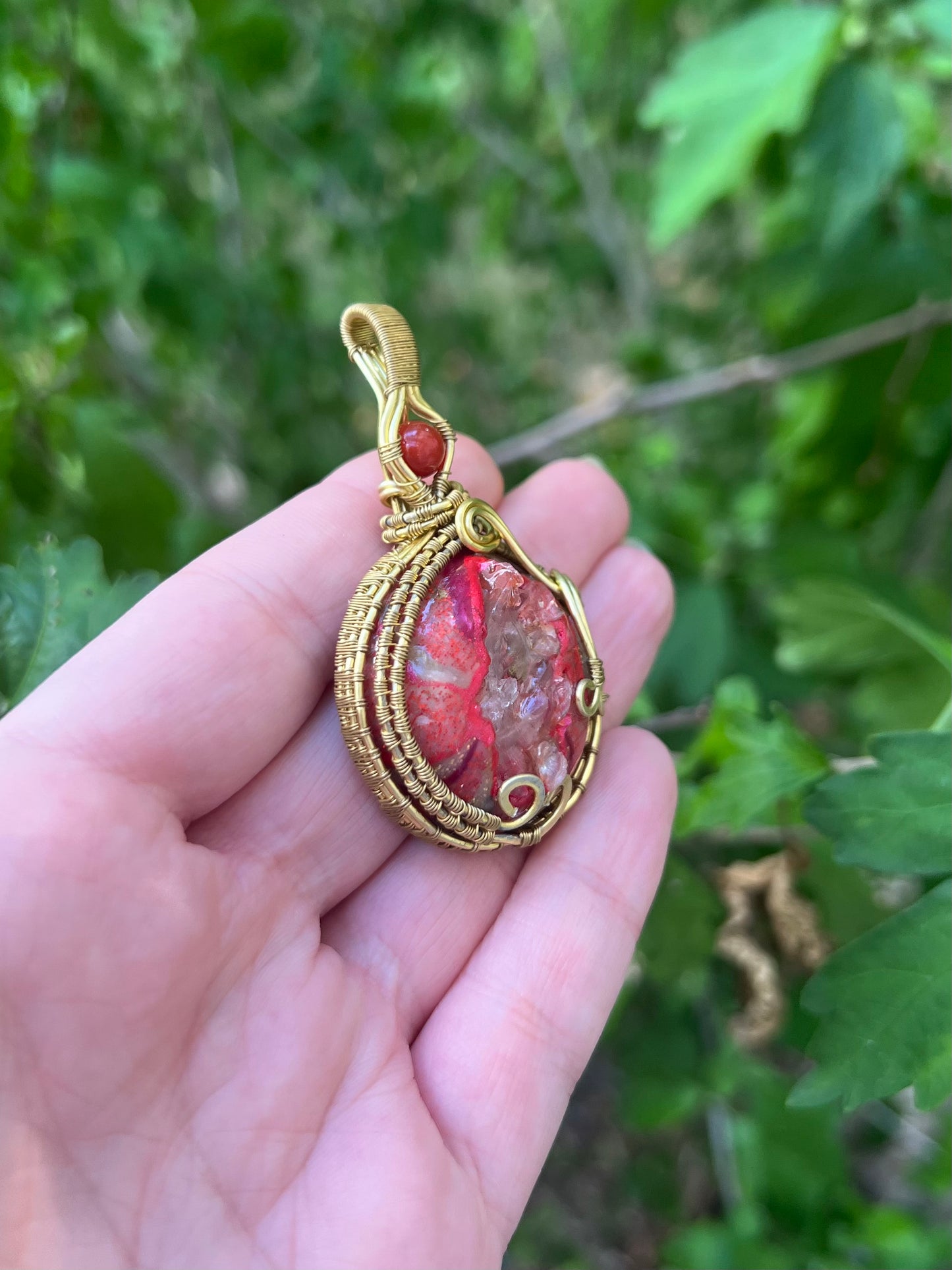 Mystery Faux Geode Necklace with Weaved Wire Wrapping