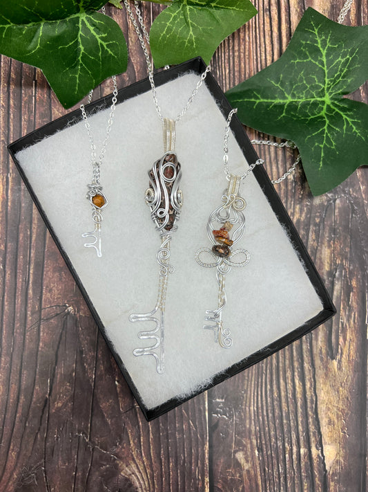 Key Necklace - Wire Wrapped Crystals