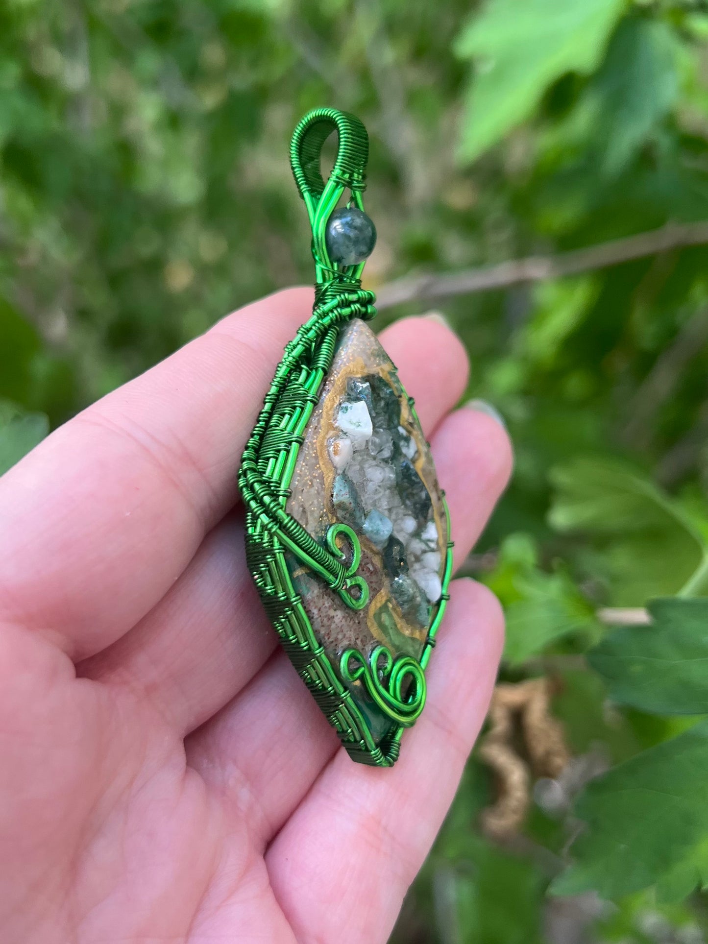 Mystery Faux Geode Necklace with Weaved Wire Wrapping